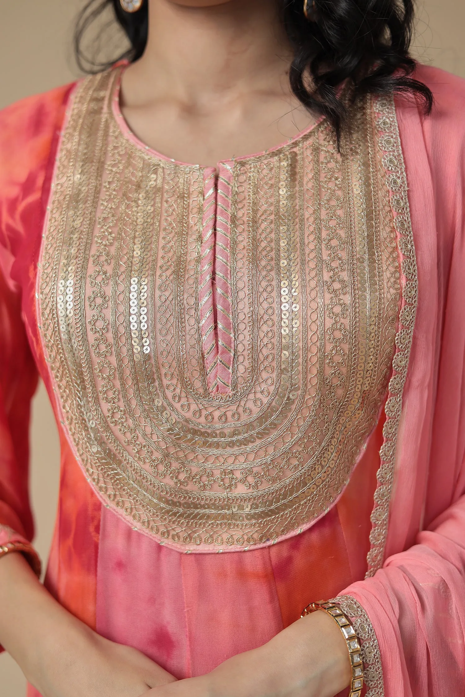 Anarkali Tie & Dye Georgette Suit Embroidered with Dori work