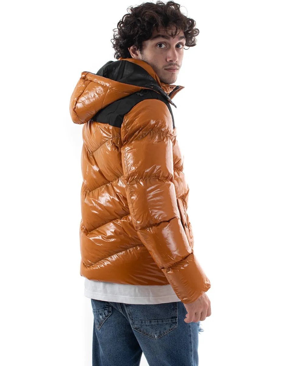 Giubbotto Uomo Bomber Lucido Fascia Opaca Senape Tinta Unita Vernice Cappuccio GIOSAL-G3017A
