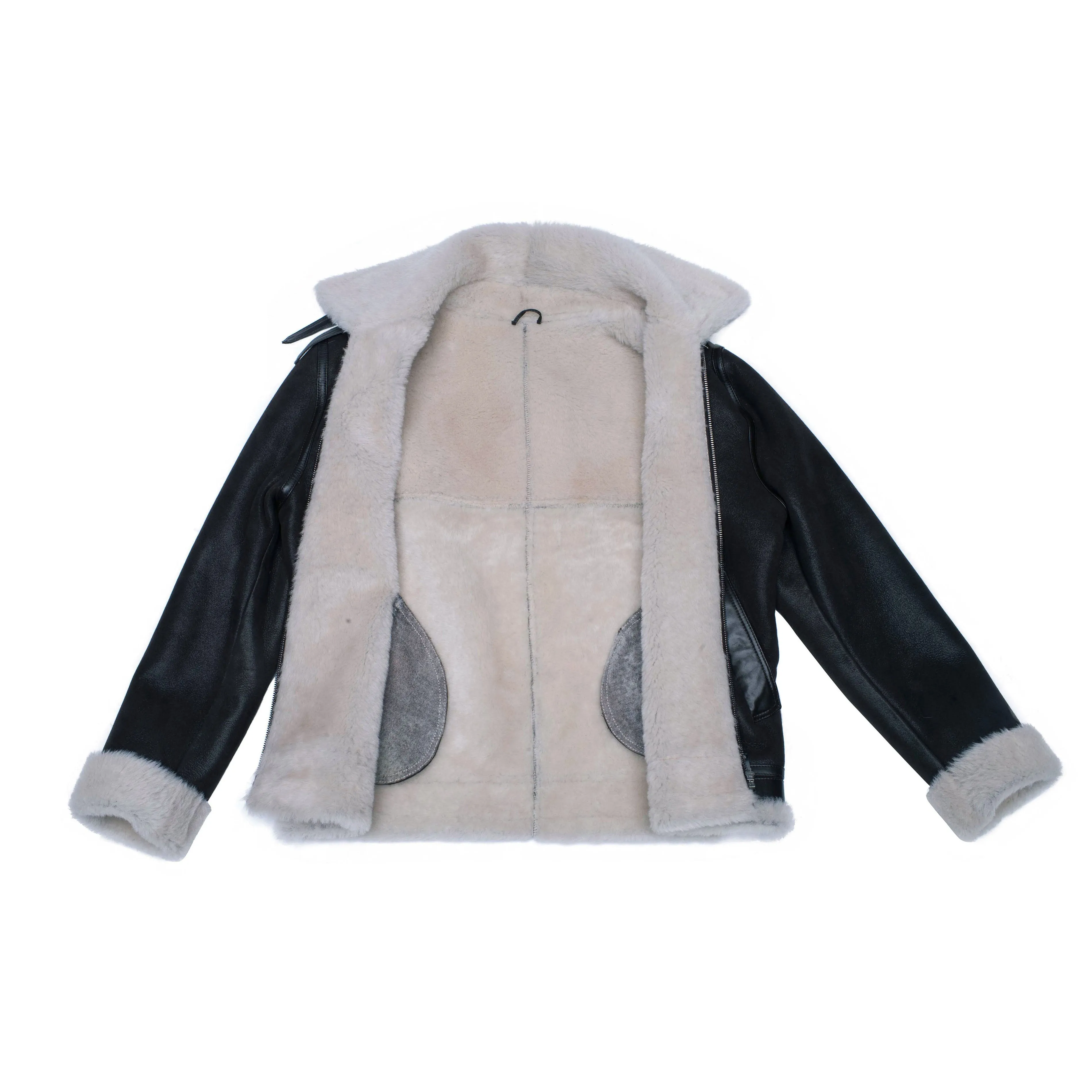 Hampton's Classic Brown B-3 Bomber Aviator Shearling Jacket with collar belt