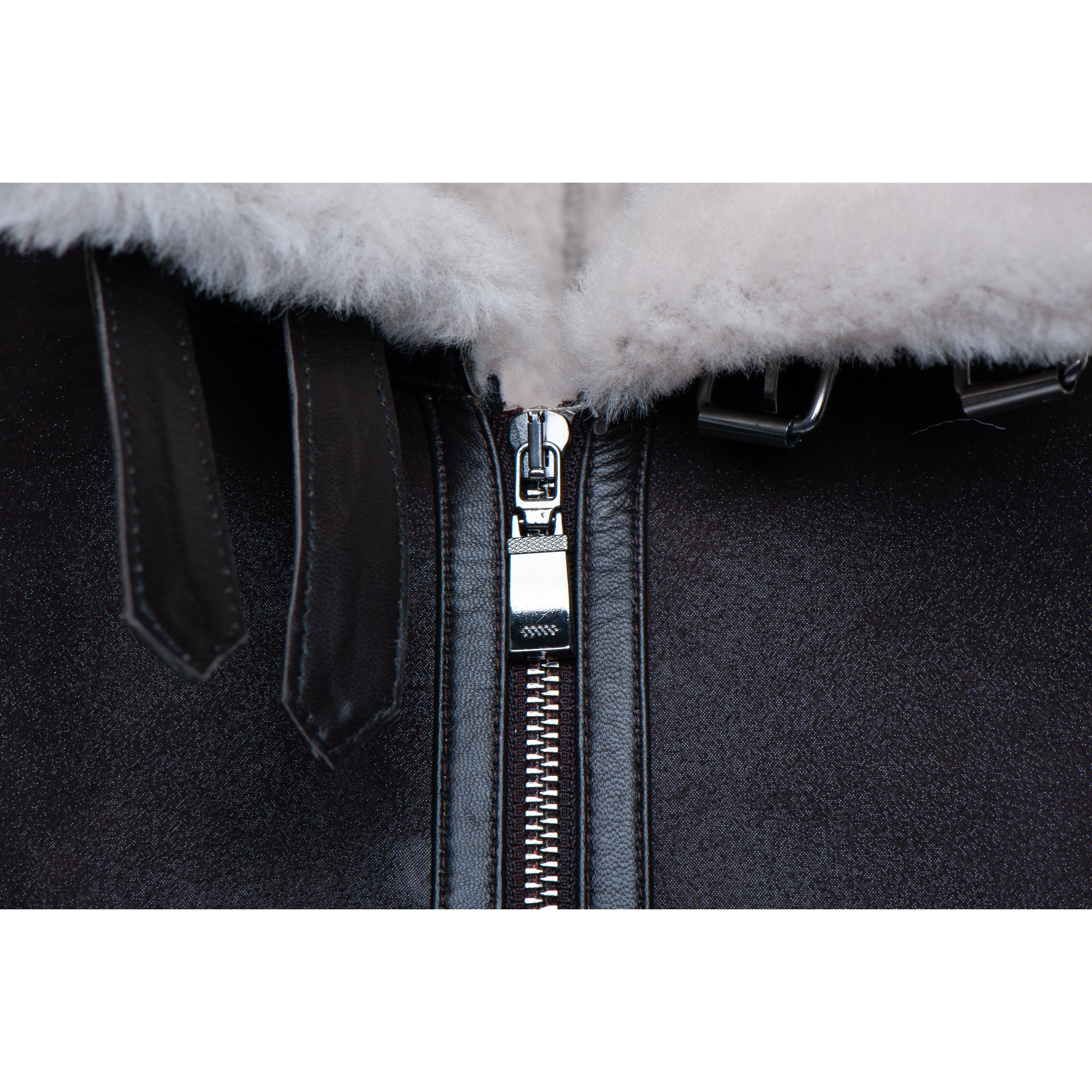 Hampton's Classic Brown B-3 Bomber Aviator Shearling Jacket with collar belt