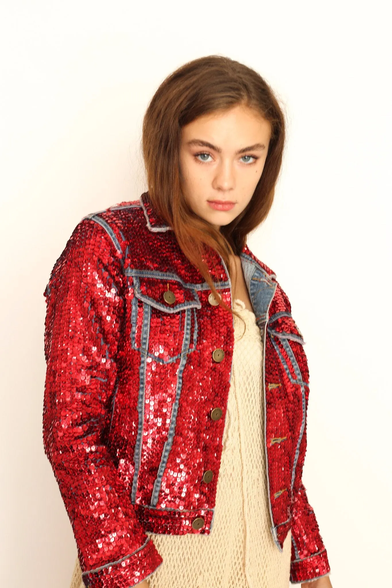 HAND SEQUIN EMBROIDERED DENIM JACKET AMY