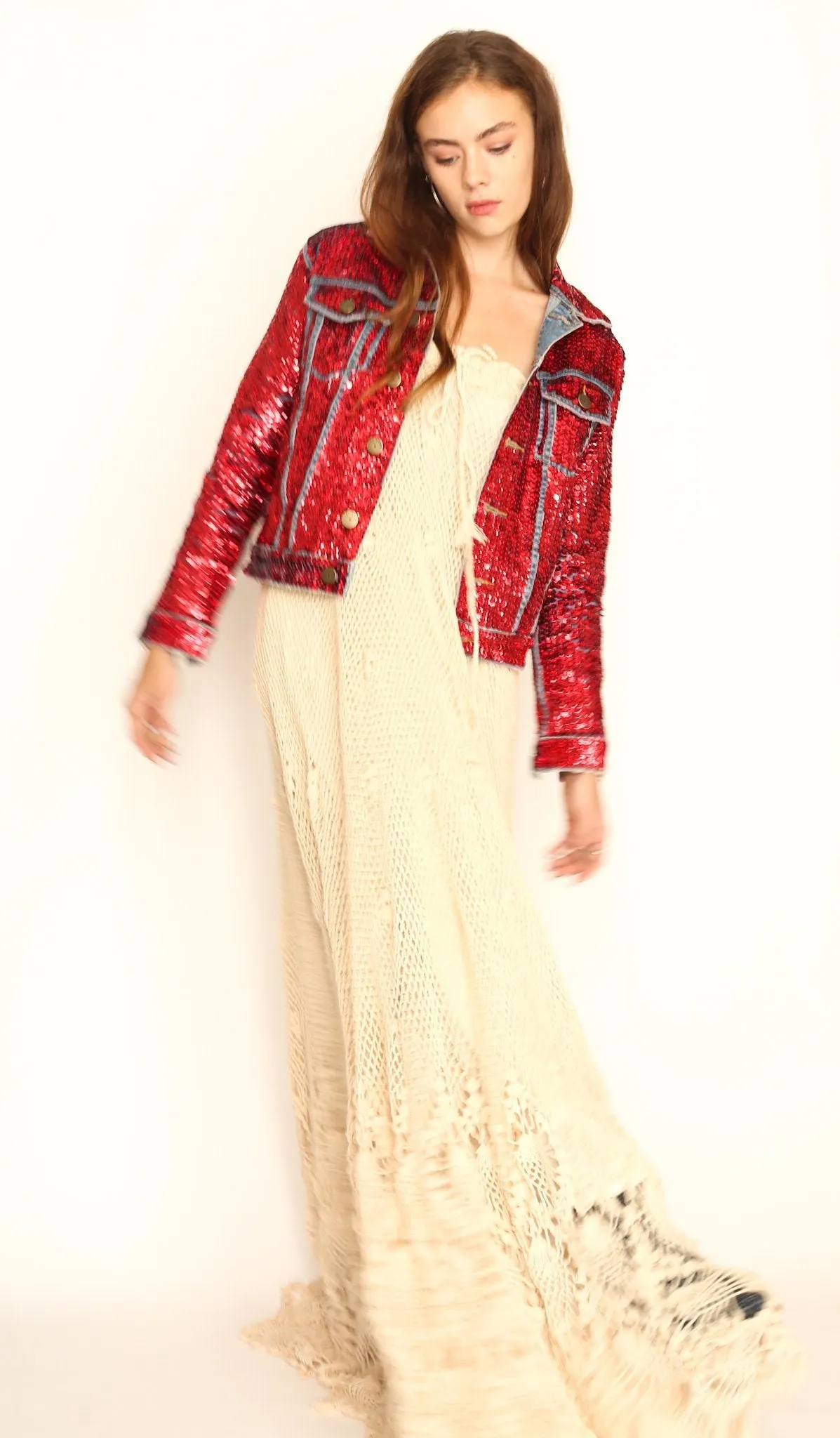 HAND SEQUIN EMBROIDERED DENIM JACKET AMY