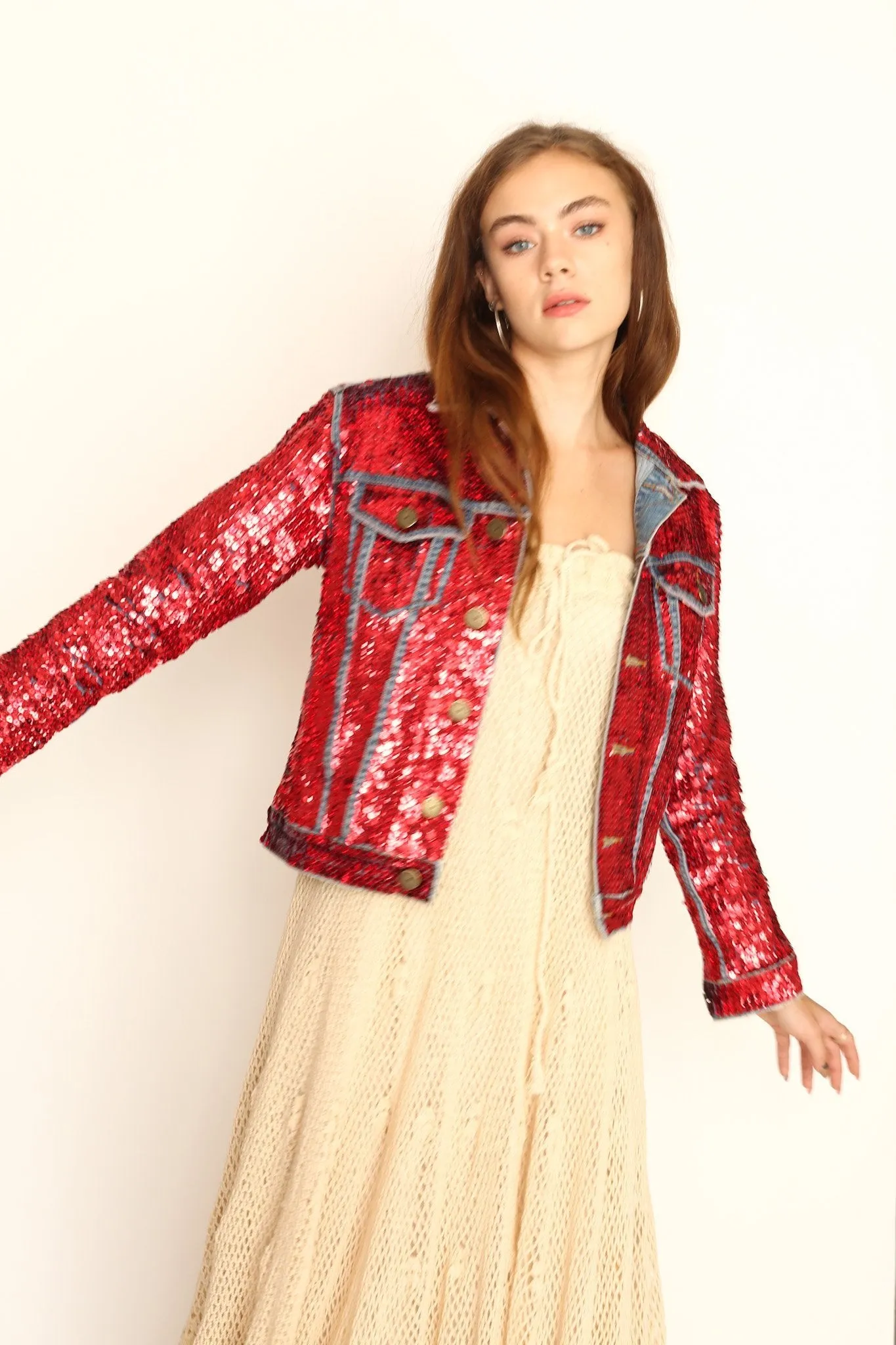 HAND SEQUIN EMBROIDERED DENIM JACKET AMY