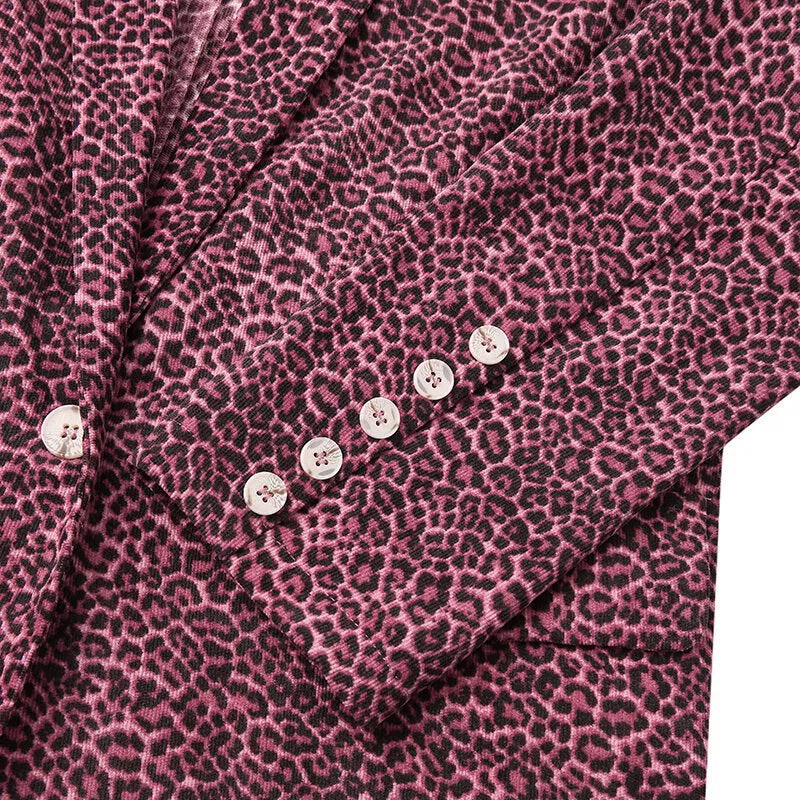 Leopard Printed Corduroy European Button Cuffs Suit For Women