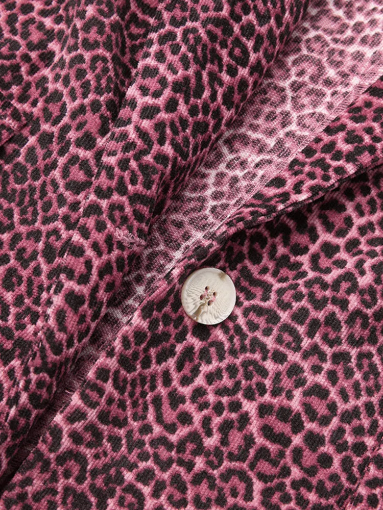 Leopard Printed Corduroy European Button Cuffs Suit For Women