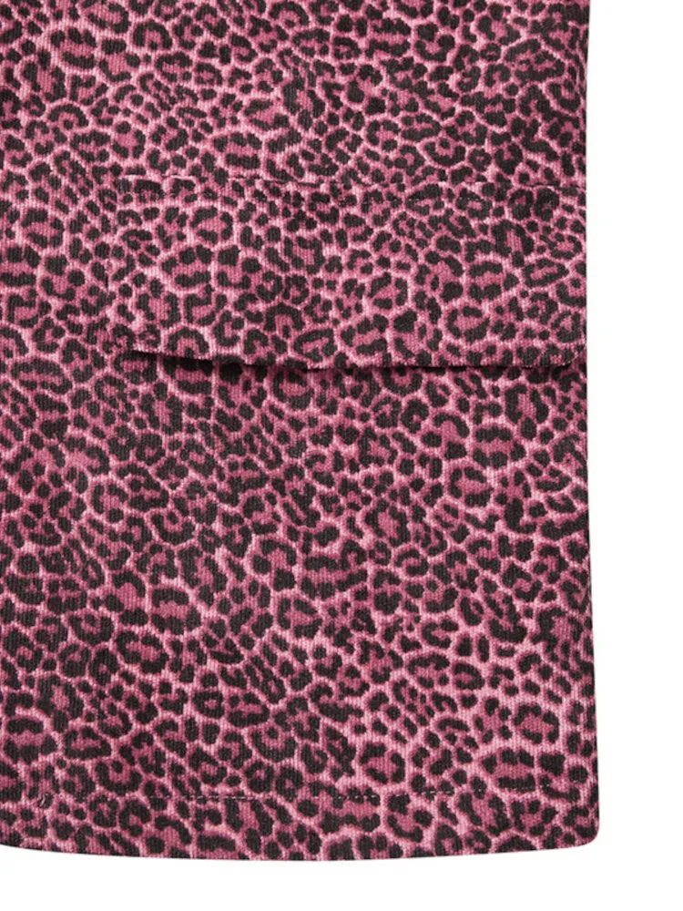Leopard Printed Corduroy European Button Cuffs Suit For Women