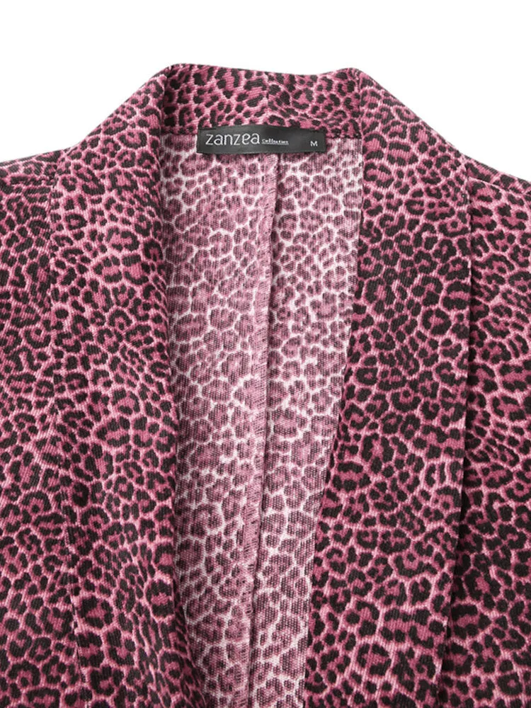 Leopard Printed Corduroy European Button Cuffs Suit For Women