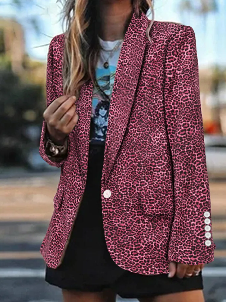 Leopard Printed Corduroy European Button Cuffs Suit For Women