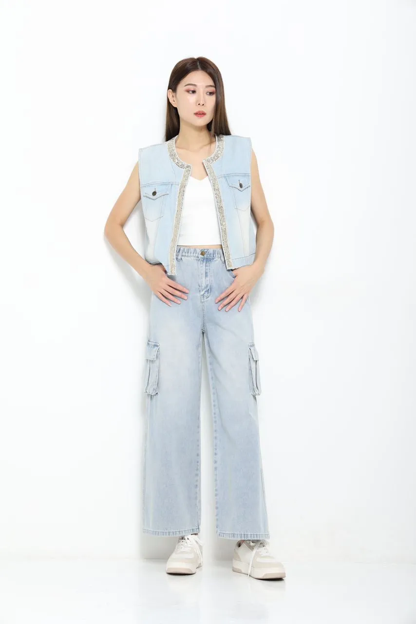 Sasha Sequins Denim Vest