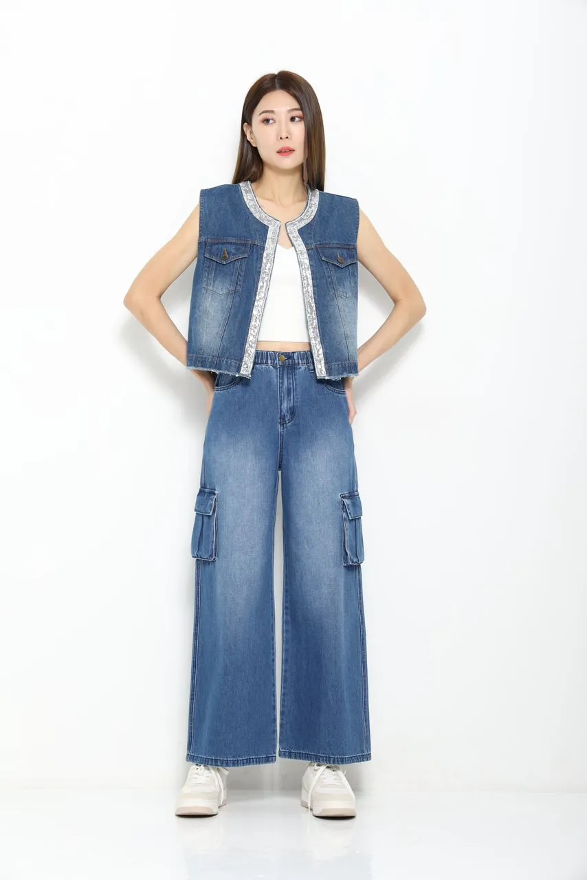 Sasha Sequins Denim Vest