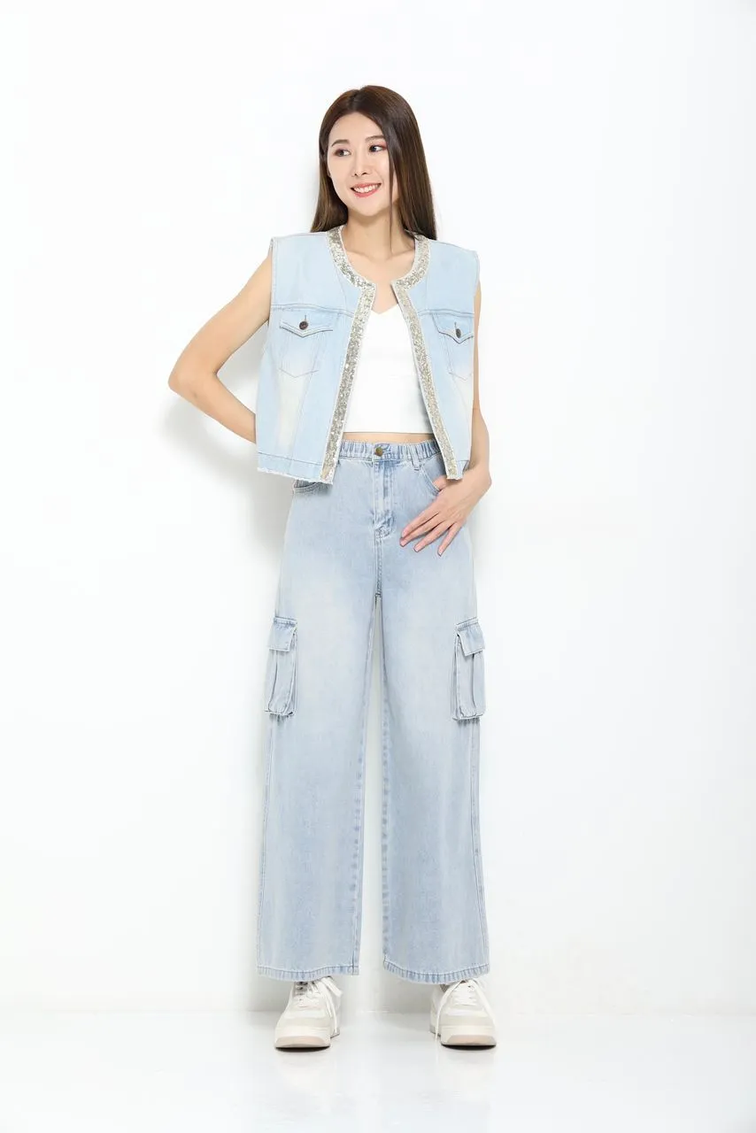 Sasha Sequins Denim Vest