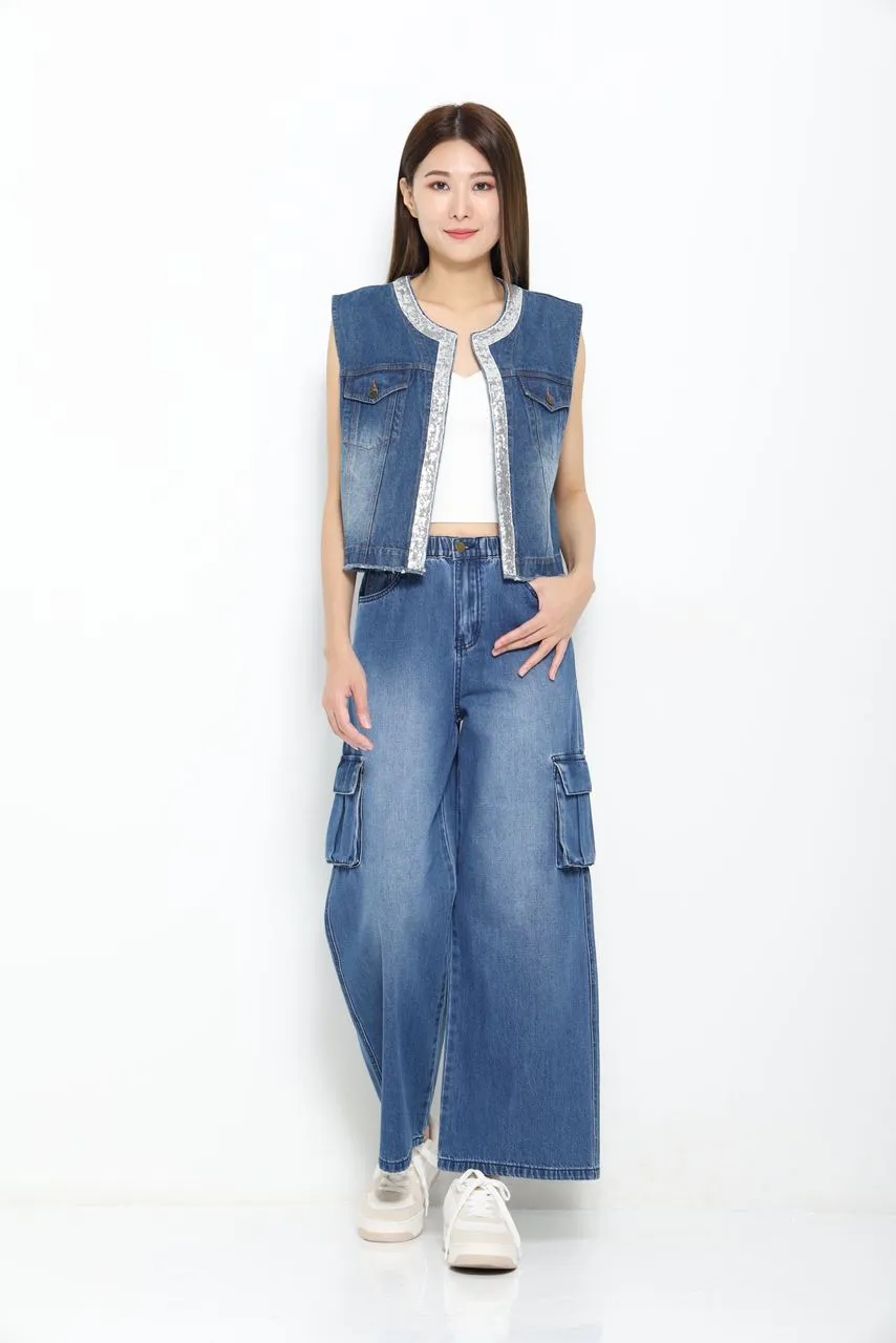 Sasha Sequins Denim Vest